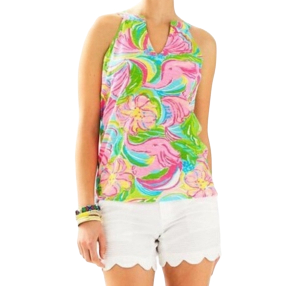 Lilly Pulitzer Arya Tank Women‎ Xsmall Elephant Raceback Vneck Beach Preppy XS